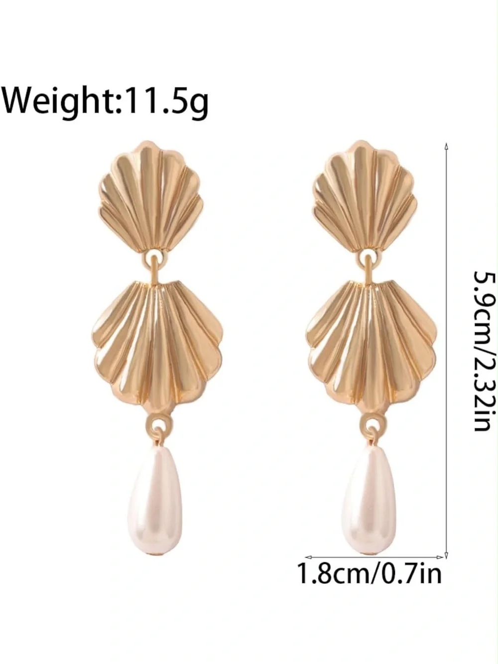Anthropologie Gold Color Shell Drop Earrings with White Pearl Teardrop